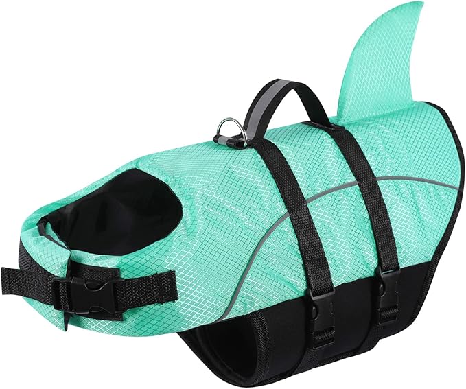 Queenmore Small Dog Life Jacket XXS, Puppy Life Jackets for Small Dogs, Little Dog Life Vest for Swimming/Boating, Cat Life Jacket/Life Vest, Lightweight Shark Pet Water Vest with Handle/Leash Hook