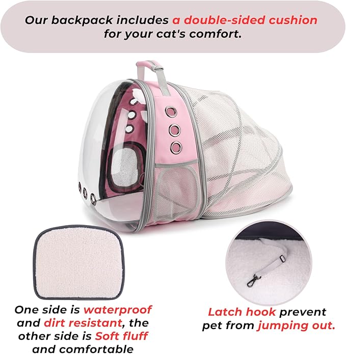 Lollimeow Cat Carrier Backpack, Expandable Bubble Pet Carrier for Cats and Small Dogs, Airline Approved Travel Backpack for Hiking, Walking & Outdoor Adventures - Supports up to 14 lbs