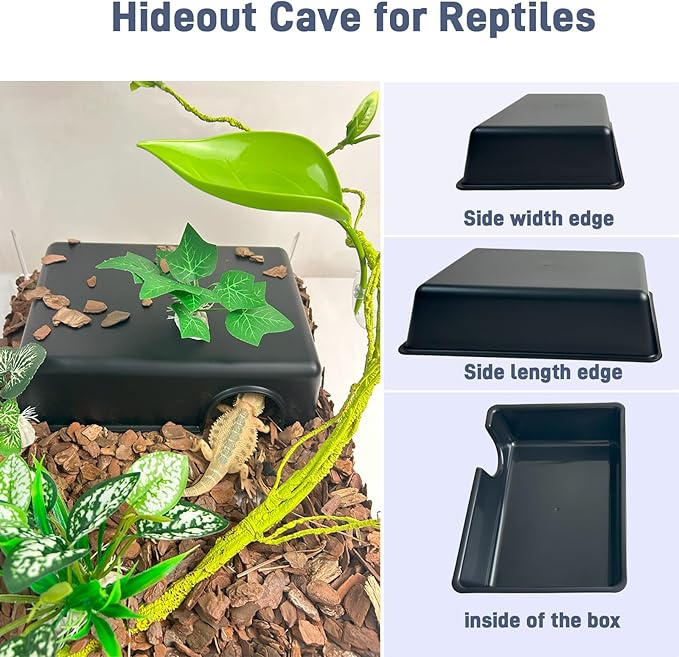 2 Pcs Humid Hideout Cave for Reptiles, Snake Hide for Ball Pythons, Gecko Hide, Leopard Geckos, Bearded Dragons,Compact Terrarium Decor with Easy-Clean Design (9.5"x6.7"x2.2" Large)