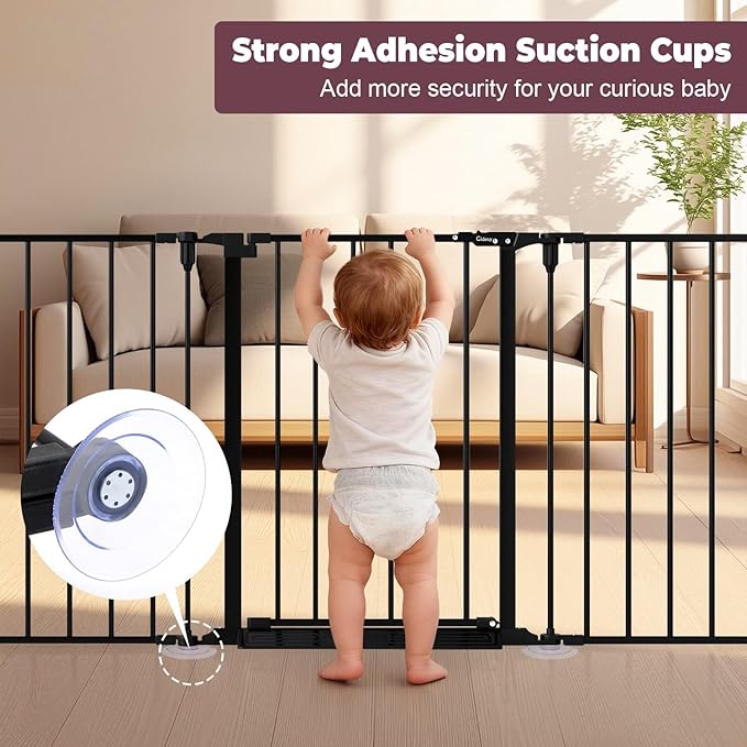 190" Extra Wide Baby Gate Playpen, Adjustable Baby Fence Play Yard, Long Dog Gates Indoor for Stair Doorway Fireplace, Large Child Gate for Toddler Kid Pet, Family Essentials Safty Gate, Black