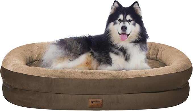 Orthopedic Dog Bed for Extra Large Dogs, XL Waterproof Dog Bed with Bolsters, Supportive Egg Crate Foam Pet Couch Bed with Removable Washable Cover & Non-Slip Bottom, Coffee
