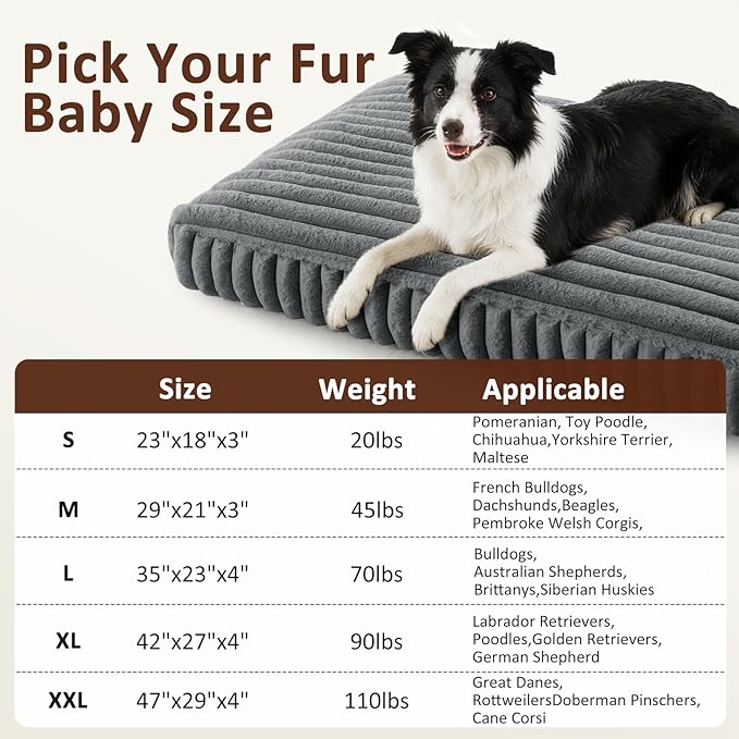 Dog Beds Large Sized Dog, Flat Pet Beds with Removable Washable Cover, Pet Mat Cute Pet Crate Bed Thick Shredded Chopped Crate Foam & Anti Slip Bottom for Indoor, 35"x23"x4" Grey