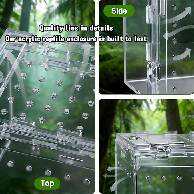 Mini Transparent PC Terrarium, Small Reptile Enclosure with Ventilation & Magnetic Closure for Jumping Spider, Tarantula, Hermit Crab and Other Small Pets