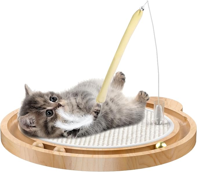 Cat Scratcher Toys Natural Sisal Pad Kitten Interactive Ball Track by LMUGOOS