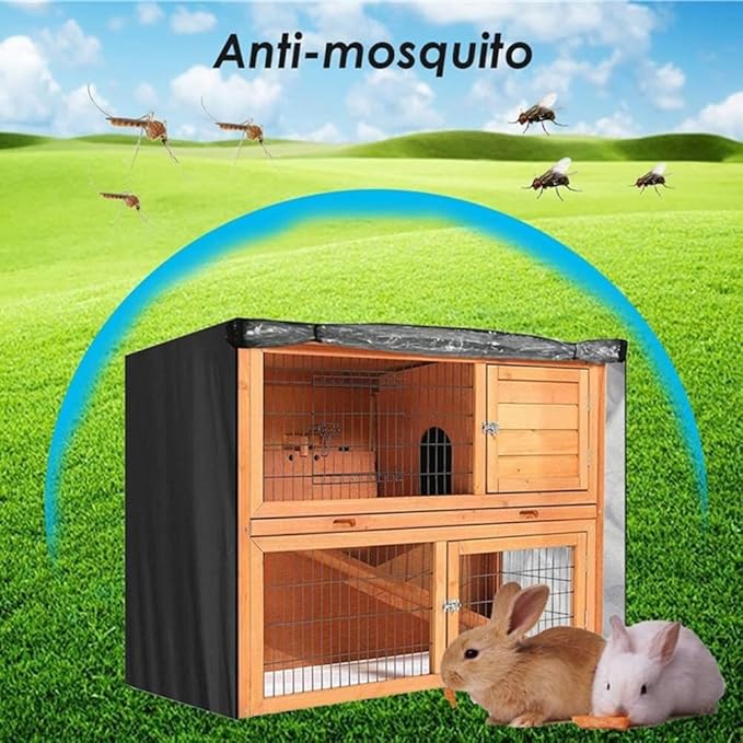 210D Oxford Cloth Double-Layer Pet Cages Cover, Weatherproof and Breathable Protection for 4ft Rabbit Hutch, Black 48 x 20 x 41in(black)