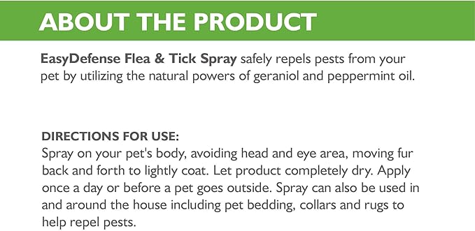 Only Natural Pet EasyDefense Flea and Tick Spray for Dogs and Cats - Natural Active Ingredients Geraniol and Peppermint Oil to Naturally Repel Fleas & Ticks - 8.5 oz Bottle