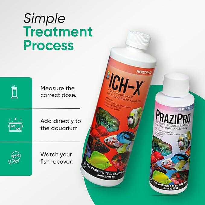 ICH X 16 fl oz, PraziPro 4 fl oz for Freshwater, Including Trinity Treats Microfiber Cleaning Cloth (ICH X for Freshwater Fish, PraziPro for Fish)