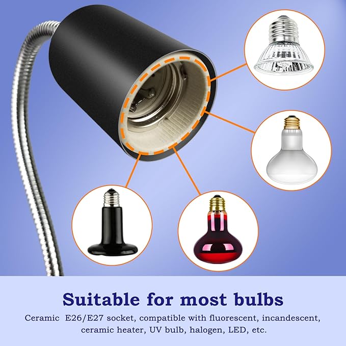 Turtle Timed Heat Lamp with Dual 50W UVB UVA Bulbs for Reptiles, Turtles, Tortoises, and Puppies: Adjustable Heat Switch, 360° Adjustable Angle, Strong Clips