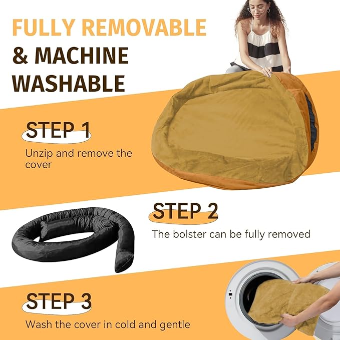 Orthopedic Dog Bed for Large Dogs, Waterproof Dog Bed for Large Size Dogs with Bolsters, Egg Crate Foam Sofa Bed with Washable Removable Cover & Non-Slip Bottom, Orange