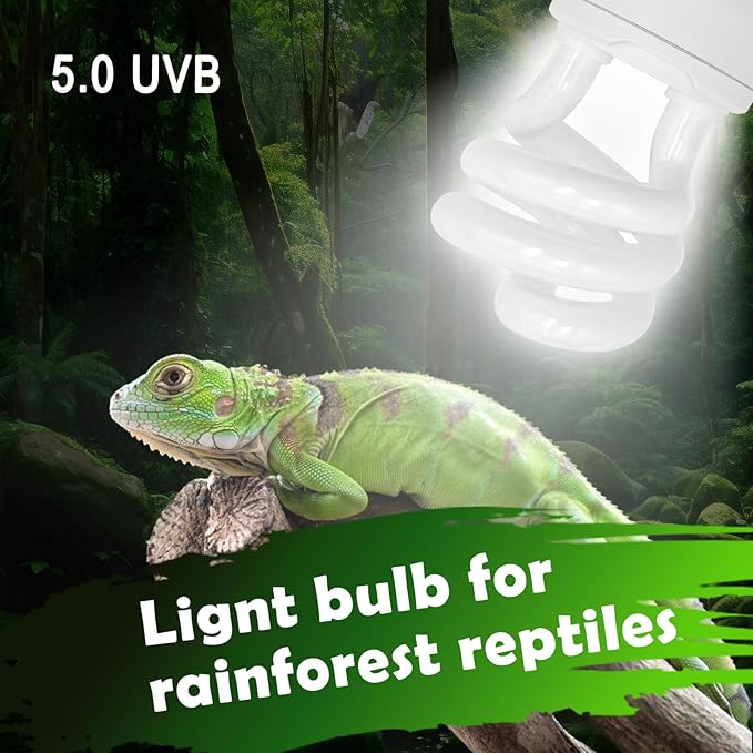 UVB Reptile Light, 5.0 15W UVA UVB Light for Reptiles, Spiral Compact Fluorescent UVB Bulb for Chameleons Tortoise Iguanas and Snakes