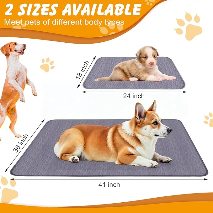 24x18 in Washable Pee Pads for Dogs,2 Pack Reusable Puppy Pads,Waterproof Non-Slip Pet Pee Pads ,4 Layer Design Pet Training Pads for Dogs, Cats, Bunny(Grey