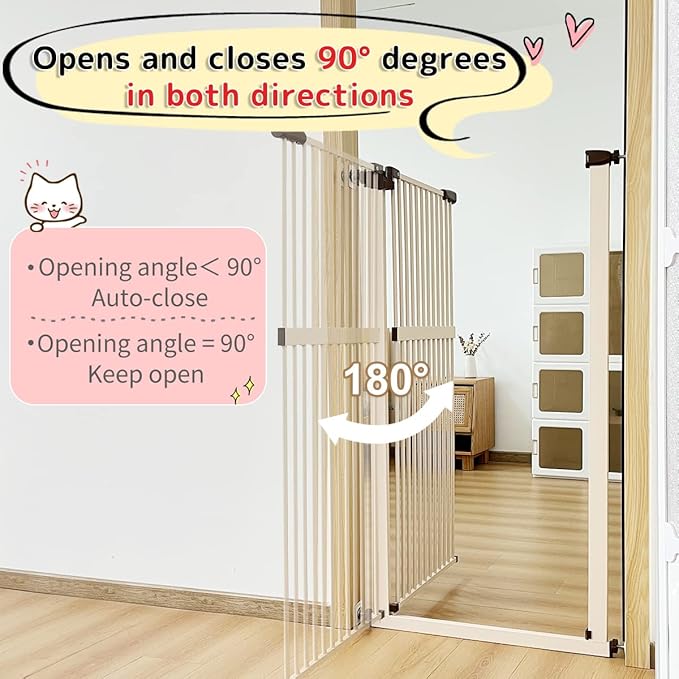 Lumizone Extra Tall Cat Gate 61.02" High Pressure Mounted Extra Wide 63.39"-67.32" (17Sizes) 1.37" Gap No Drilling Auto-Close Tall Pet Gate for Dogs (Cream, 63.39"-67.32" W)
