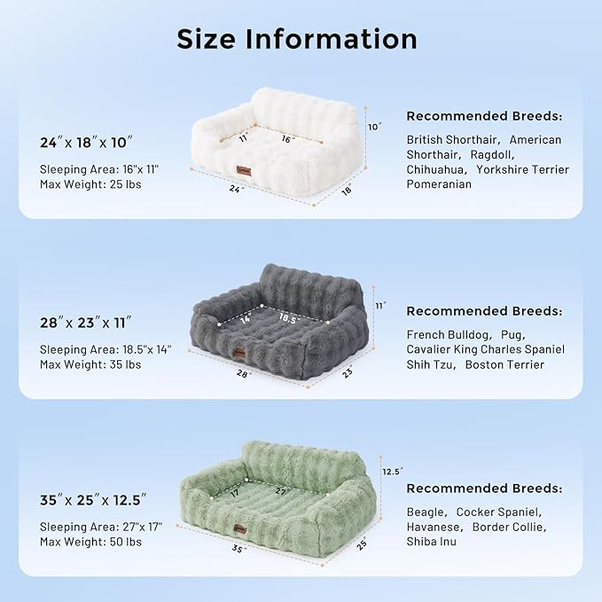 ZOMISIA Small Dog Sofa - Orthopedic Cat Sofa Bed for Indoor Cats, Fluffy Faux Fur Dog Couch with Supportive Egg Foam, Cute Pet Couch Bed Removable Washable Cover and Non-Slip Bottom, Grey