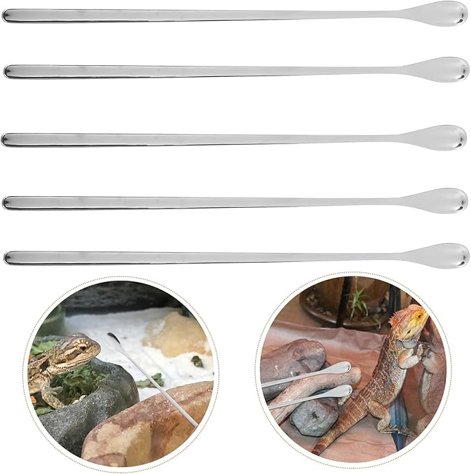GANAZONO 5pcs Lizard Food Scoops Pet Feeding Utensils Reptile Feeding Spoon Long Handle