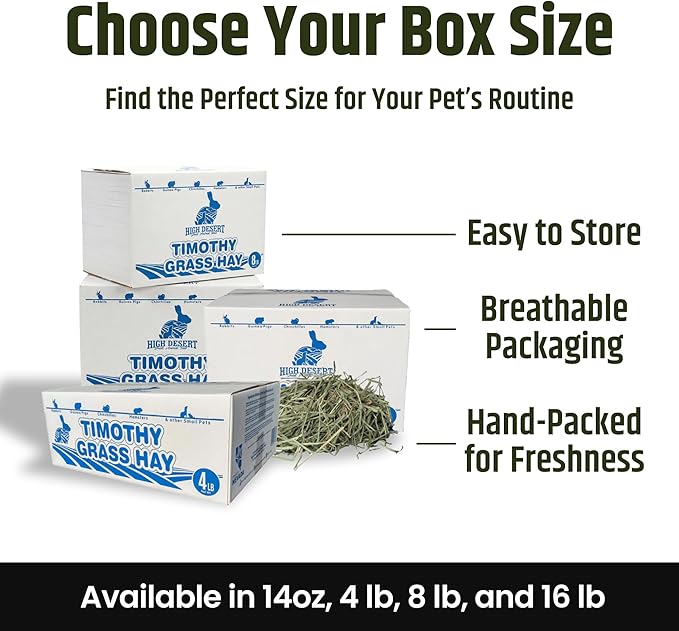 High Desert 2nd Cutting Timothy Hay for Rabbits, Guinea Pigs, Chinchillas and Small Pets, Soft Leafy for Daily Feeding and Digestive Health, Natural Rabbit Food and Guinea Pig Hay for Hay, 16 Lb Box