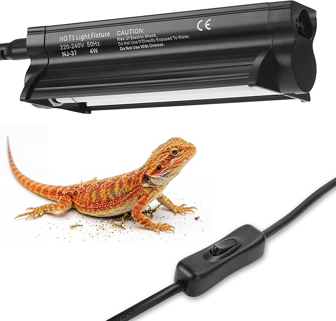T5 HO UVB Reptile Light Kit, 6.4" Fixture with 4W 10.0 UVB Tube, Suitable for Desert Reptiles Including Juvenile Bearded Dragons in Small Terrariums