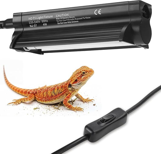 T5 HO UVB Reptile Light Kit, 6.4" Fixture with 4W 10.0 UVB Tube, Suitable for Desert Reptiles Including Juvenile Bearded Dragons in Small Terrariums