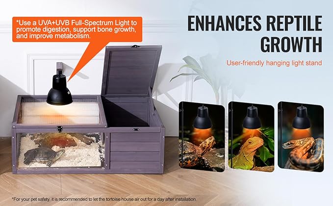 Turtle Habitat Enclosure, Large Wooden Tortoise House for Indoor and Outdoor Use, Reptile Enclosure with Openable Roof & Secure Locking System (Nature)