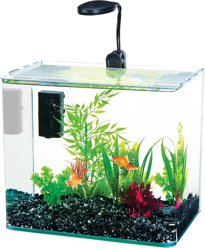 PENN-PLAX Water-World Radius Desktop Nano Aquarium Kit – Includes LED Light, Internal Filter, and Mat – Perfect for Shrimp and Small Fish – 3.4 Gallon Tank