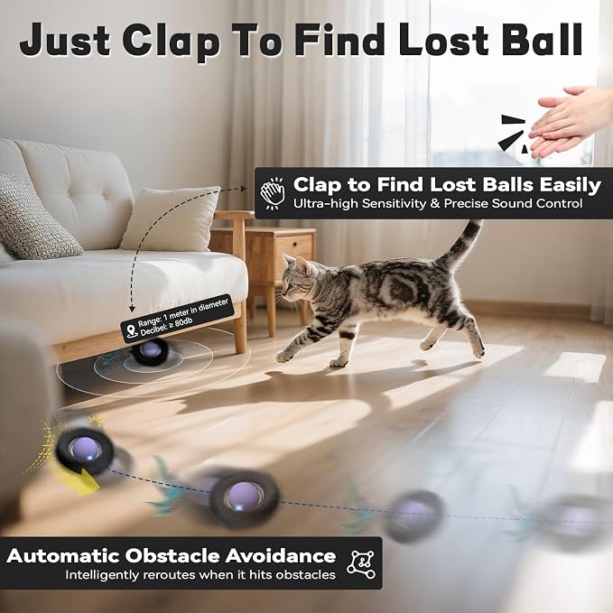 Interactive Cat Toy, Motion Activated Ball & 7 Holes Maze Hide and Seek Mat - Image 5