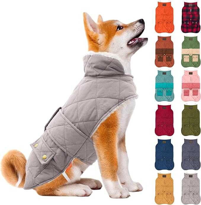 KYEESE Dog Coat Soft Pet Sweater for Cold Weather Waterproof Dogs Jacket with Fleece Lined Thick Pets Clothes with Pocket Windproof Dog Coats for Small Dogs Warm Pet Winter Puffer Coat with Leash Hole