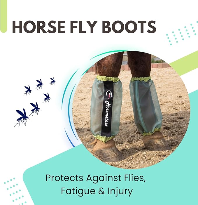 Tear-Resistant Fine Mesh Horse Fly Boots – Breathable Fly Boots with Thickened Webbing Hook and Loop – Lightweight Summer Leg Protection to Prevent Mosquito & Fly Bites – Set of 4 (Lime)