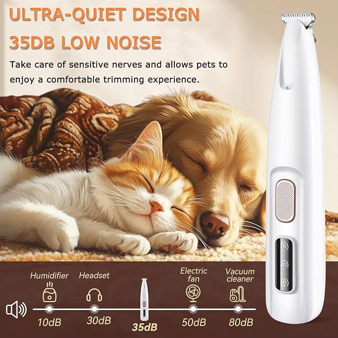 2PCs Dog Paw Trimmer with LED Light,35dB Low Noise Precision Pet Paw Trimmer for Dogs Cats Grooming Clippers,Safety Electric Paw Hair Trimmer for Paws,Ears,Rump,Face,Eyes,Dog - Image 6