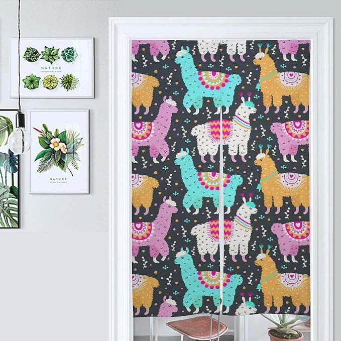 Llama Alpaca Light Blocking Door Curtain, Suitable for Bedroom Entrance