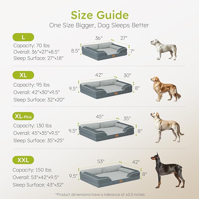 CWAWZ Dog Beds for Large Dogs, Orthopedic Dog Bed with Cooling Gel Memory Foam, Waterproof Large Pet Bed with Removable Washable Cover, 36" Pet Sofa Couch Dutch Velvet with Bone Toy, Dark Gray