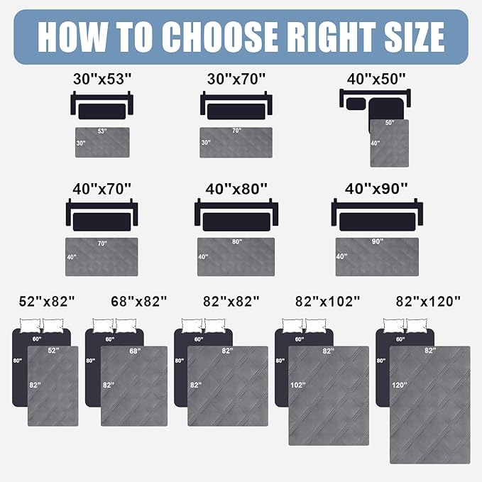 Smiry Waterproof Dog Bed Cover Blanket 52x82, Soft Reversible Pet Blanket, Washable Leakproof Cats Dogs Couch Cover for Sofa, Couch, Furniture, Grey/Grey