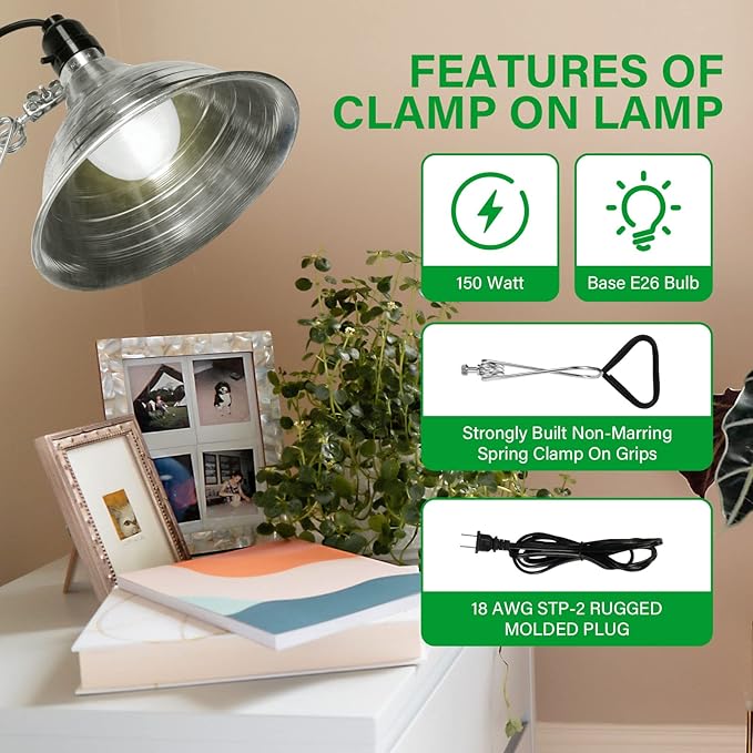 Simple Deluxe Clamp Lamp Light with 8.5 Inch Aluminum Reflector up to 150 Watt E26 (no Bulb Included) 6 Feet 18/2 SPT-2 Cord, 6-Pack