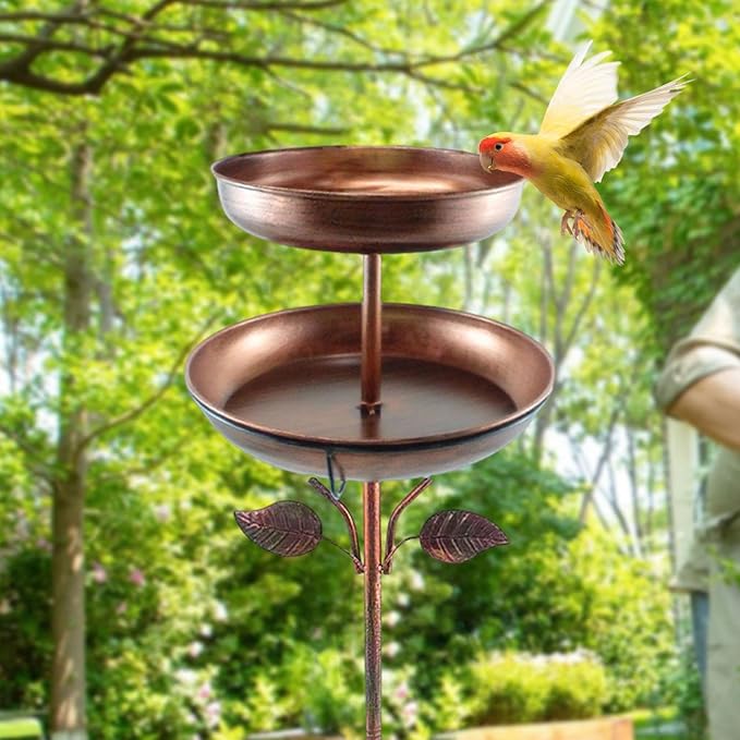 Bird Bath Metal Bird Feeder Double Layer Easy to Clean Refill Large Capacity Accessories Garden Yard Decor for Patio Children, Height 115 cm