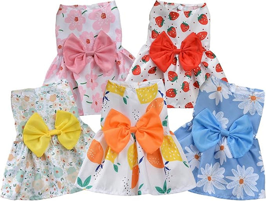 TAPBULL Dog Dresses, Fashionable Pet Dog Clothes, Cute Cat Birthday Dress Outfit (Orange/Red/Yellow/Blue/Pink 5-Pack), Small