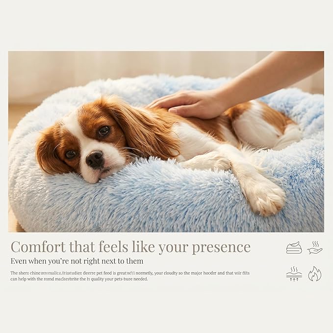 Calming Dog Bed for Medium Dogs Washable Donut 30 inches Anti-Slip Pet Bed,Round Fluffy Plush Faux Fur Cat Bed,Fits up to 45 lbs Pets,Gradient Blue