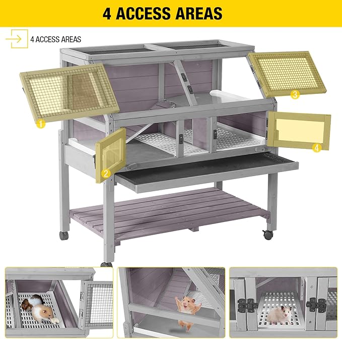 Large Guinea Pig Cage with 4 Support Feet & Wheels, Anti-Chew Small Animal Cage for Hamsters, Rats, Chinchillas, Includes Deep Leakproof Tray