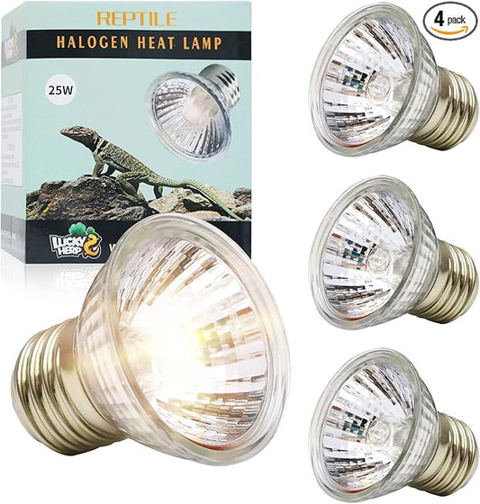 LUCKY HERP 4 Pack 25W UVA UVB Reptile Light Bulbs, Heat Lamp Bulbs for Reptiles and Amphibians, Basking Light Bulb for Turtle, Bearded Dragon, Lizard Heating Use