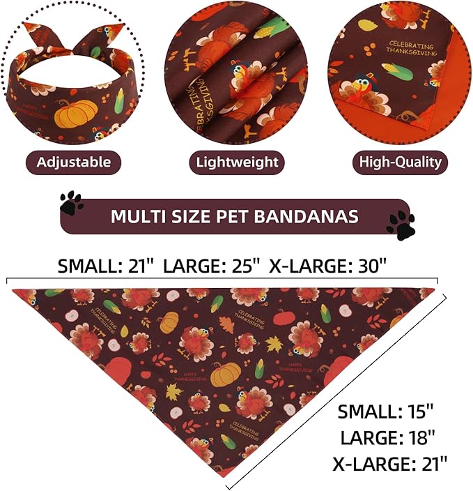 Thanksgiving Dog Bandana Small 1PCS, Triangle Reversible Holiday Scarf for Boy and Girl, Fall Autumn Bibs Accessories for Small XS Dogs Cats