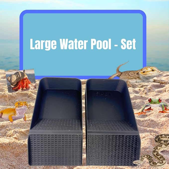 Hermit Crab, Lizard, Turtle, Amphibian XL Watering Pool | Platform Pool Accessory with Access Ramp for Pet Habitats | 9.75" x 5" | Made in USA (X-Large) (Salt + Fresh, Black)