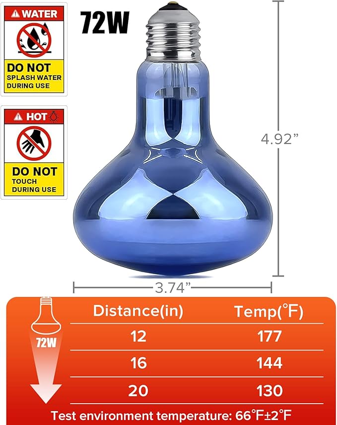 72W Halogen Heat Lamp for Reptiles - Professional Daylight Intense Basking Bulb, IR-A Deep Heat & Simulated Natural Sunlight, 2 Pack for Bearded Dragon, Turtle, Lizard, Snake, Gecko & Chicken