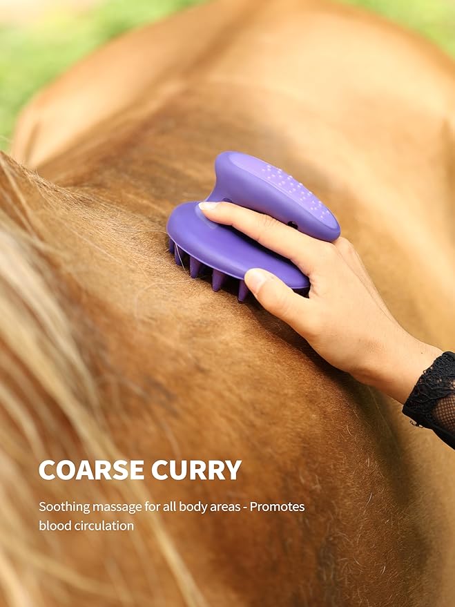 Harrison Howard Horse Grooming Kit, 9-Piece Complete Grooming Tools Set with Non-Slip Silicone Grip for Daily Horse Care, Bathing & Shedding Purple