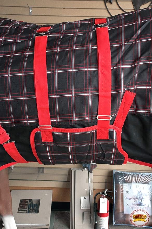 Red Black Plaid 66 in HILASON 1200D Winter Waterproof Poly Horse Turnout Blanket Belly Wrap