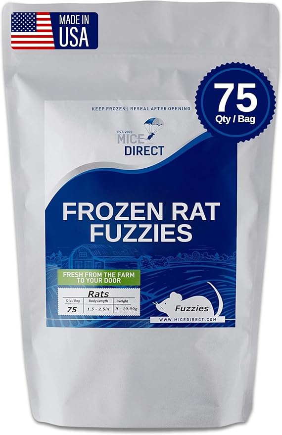 MiceDirect 75 Frozen Rat Fuzzies Feeders Snake Food for Adult Corn Snakes Ball Pythons (2-2.5 in)(675 Grams Min)
