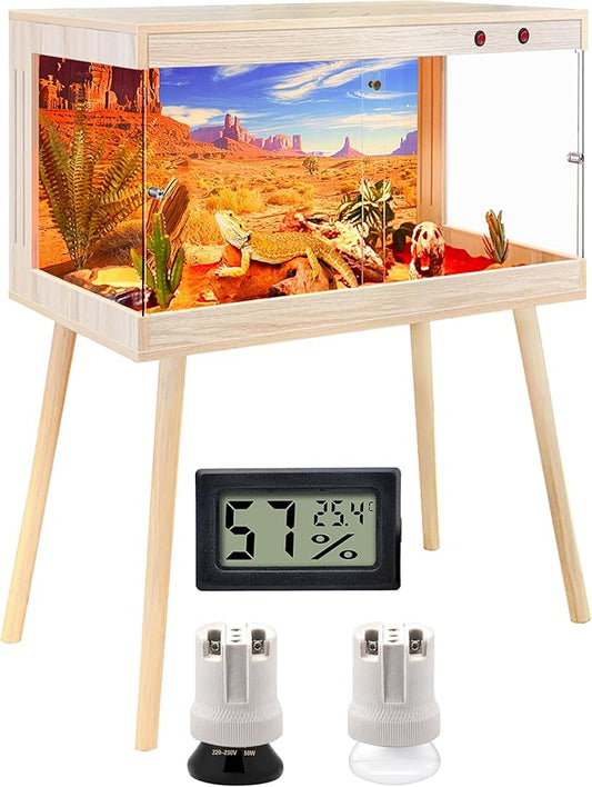 Royxen Bearded Dragon Tank,31 Gallon Reptile Tank with Leg Stand,Built-in Lighting Reptile Enclosure,Tempered Glass Bearded Dragon Encloure for Chameleon (Oak,24"x 16"x 16")