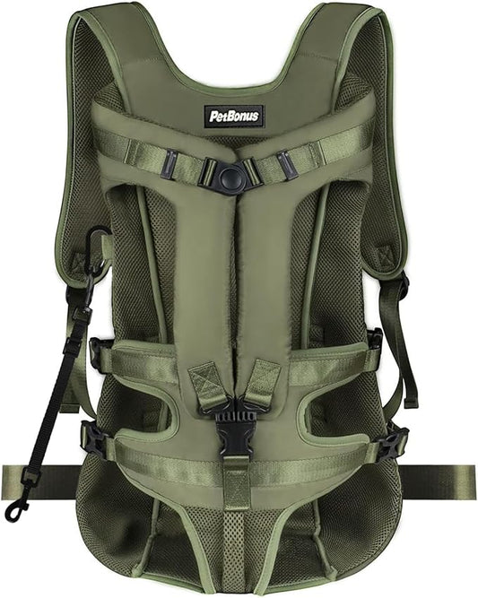 PetBonus Pet Front Dog Carrier Backpacks, Adjustable Pet Backpack, Legs Out Easy-fit Puppy Chest Carrier for Medium Small Dogs, Hands Free for Hiking, Cycling (Army Green, XL)