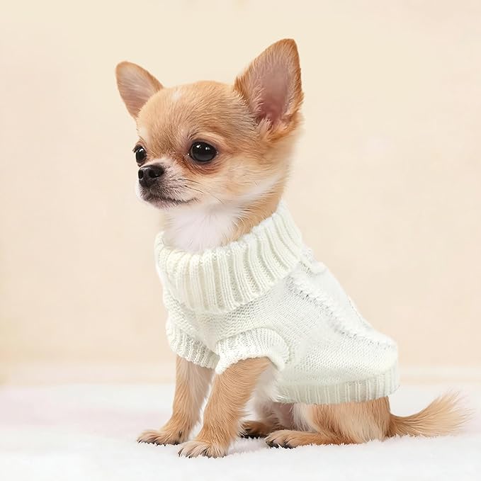 2 Pack Turtleneck Puppy Sweaters Warm Knitted Dog Sweaters for Small Dogs Girl Boy Teacup and Cats Pet Clothes Doggie Apparel Outfits, Grey White, XS(2.4~3.8lbs)