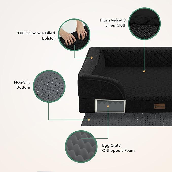 Orthopedic XL Dog Beds, Waterproof Memory Foam Big Pet Bed for Extra Large Sized Dogs 45x35Inch, Non-Slip Bottom and Egg-Crate Foam Dog Couch Bed with Washable Removable Cover, Black