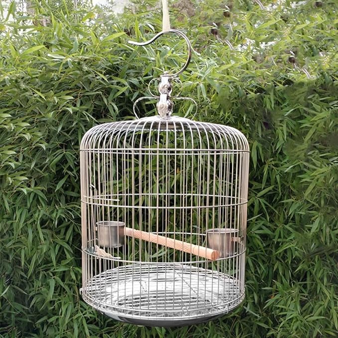 Metal Bird Cage Portable Hook Bird Carriers for Home Outdoor Garden Hanging Flying Bird Cage Easy to Clean Birdcage，40cm/15.7in