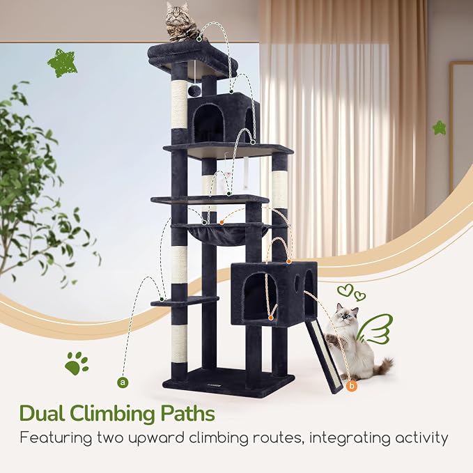 Globlazer Heavy Duty Cat Tree, 70 inch Sturdy Cat Tree for Indoor Cats Extra Large Cat Tower with Scratching Post, Hammock, Cat Condo for Adult Cats Kittens, F70 Pro, Dark Grey - Image 5