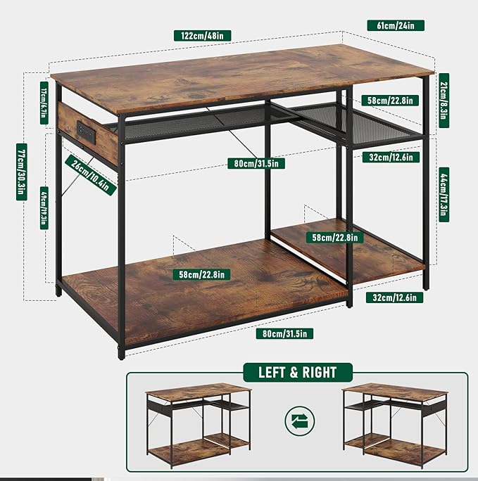 Reptile Tank Stand with Power Outlets，48" X 24" Tabletop Fits up to 120 Gallon Bearded Dragon Enclosure Stand，Double Snake Terrarium Table with Light