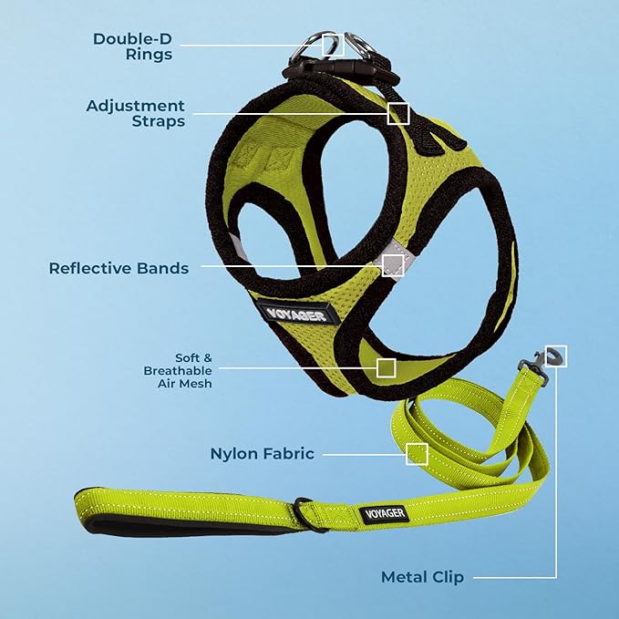 Best Pet Supplies Voyager Step-in Air All Weather Mesh Harness and Reflective Dog 5ft Leash Combo with Neoprene Handle, for Small, Medium and Large Breed Puppies - Set (Lime/Black Trim), XX-Small